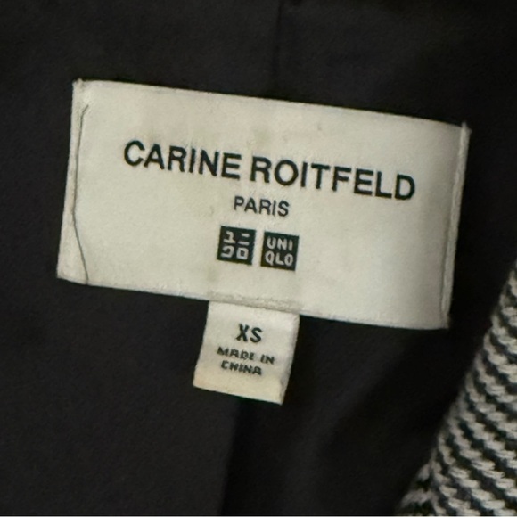 Carine Roitfeld x Uniqlo Houndstooth Gray Black Coat Long Button Up Size XS Wool - Picture 6 of 7